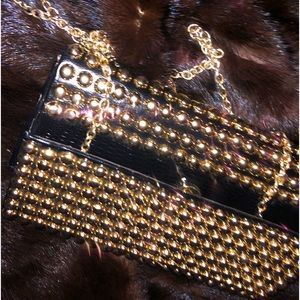 Vintage Clutch “ Punk Studs Bag Evening Gold Studs Clutch with Chain Strap.